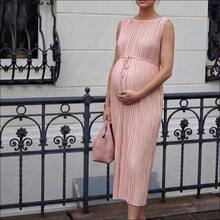WNST
 MaterniWear Vestido de maternidad de unicolor con cuello redondo, cintura con lazo y sin mangas - Blanco - Ver 2