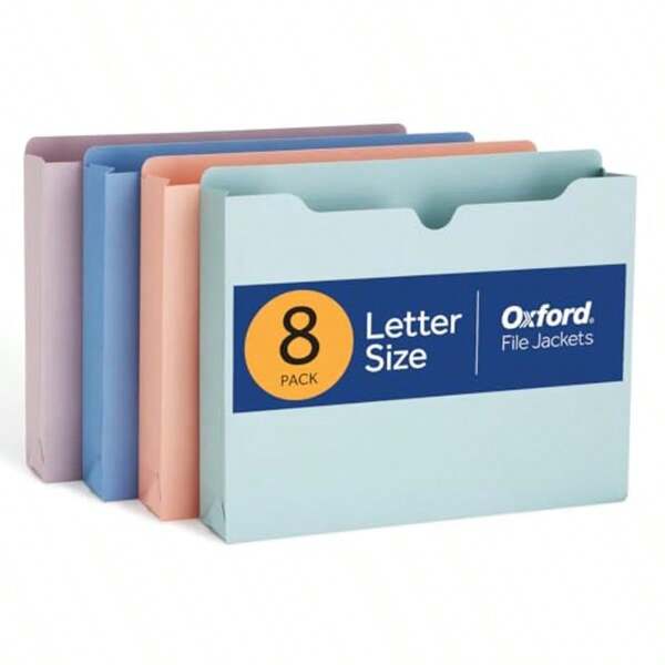 Expanding File Folders For School, Office Home Use; Kraft Paper; Pastel Colors; 2-Inch Expansion Capacity, Letter Size 8.5 X 11 With Closed Sides And Color-Coding