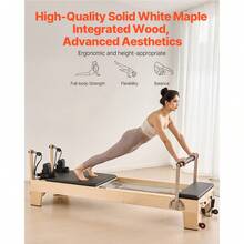 Pilates Reformer Machine, Wooden Pilates Workout Equipment For Home Gym Studio Use, Pilates Bed With Dual Resistance- Spring & Cord, Reformer Set With Sitting Box, Up To 400 LBS - 400 Lbs - View 6