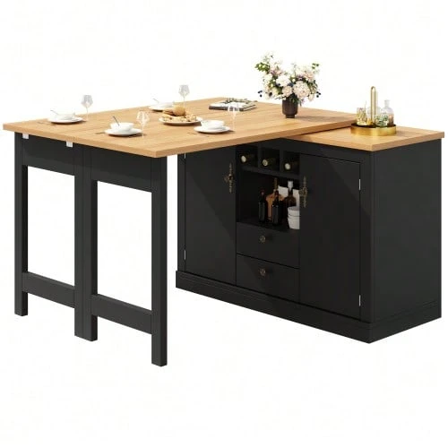 High-End Extendable Bar Table With 360° Rotation And Storage Space, Adjustable Length From 120 To 180 Cm, Ideal For The Living Room, Dining Room, Or Office. Black Extendable Designer Bar Table. - Black - View 1