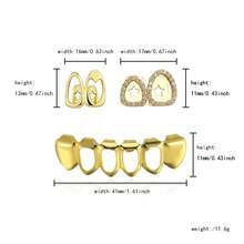 1 Set Fashion Women's Hip-Hop Style Rhinestone Hollow Heart & Teeth Decor, Carnival Party Accessories, Unisex Gift, Including Wearing Auxiliary Dental Wax - Gold - View 2