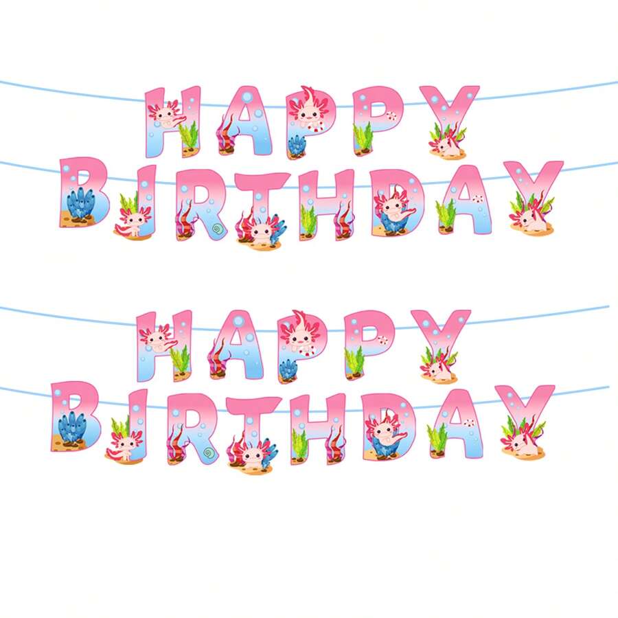 13 PIECES Birthday Party Decorations - Blue And Pink Cute Banners, Cartoon Reptile-Themed Decorations, Suitable For Boys, Girls And Teenagers' Birthday Party Decorations