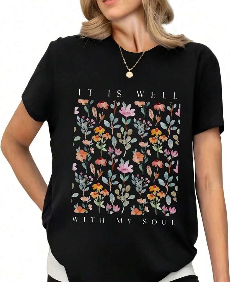 Women's Vintage Bohemian Floral Print T-Shirt, Short Sleeve Printed Blouse For Girls, Breathable And Comfortable. Pure Cotton T-Shirt, Soft And Comfortable To The Touch. - -13 - 查看 1