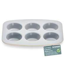 BAKKENMASTER Bake with Elegance: 6-Cup Cake/Muffin Pan Set - Blue Teal Marble Golden Cream - Aluminized Steel with Ceramic Non-Stick Coating PFOA and PFAS Free -  Heavy-Duty Bakeware - Crema - Ver 9