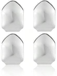 Grillz - 4 parrillas de oro para tus dientes, dientes falsos, bañadas en oro de 18 quilates, boca de Grillz para adolescentes, dorado/plata/oro rosa/negro con dientes de un solo diente, sombrero de - Plateado - Ver 6