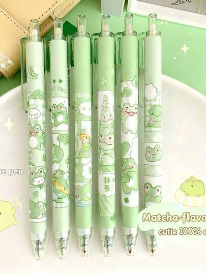 1/3/6/12 Cute Frog-Shaped Ballpoint Pens, High-Quality Matcha Green Student Stationery, 0.5mm Black Ink, Smooth Writing, Perfect For Daily Office Notes, Exams, Study Rewards, Gifts For Friends, And Back-To-School Presents (Patterns Shipped Randomly)