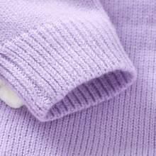 Infant Korean Style Gentle Purple Knitted Long Sleeve Romper, Baby Girl Sweet Style 3D Flower Romper, Baby Round Neck Front Button Romper - Purple - View 6