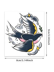 1 pieza Pegatina de tatuaje estilo retro americano con patrón de golondrina y rama de olivo, pegatina de tatuaje temporal, diseño de tatuaje realista, adecuado para viajes, festivales de música, juegos, regalos de graduación, dura de 3 a 5 días - Multicolor - Ver 2