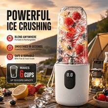 Portable Blender & Juicer With Ice Crusher – Extra Large Capacity, Long-Lasting USB Rechargeable Battery, 16 Blades For Smoothies & Juice–Quiet Ice Crushing–Perfect For, Labor Day, Thanksgiving, Christmas – Includes Free Mixing Lid, Great Gift Idea - White - View 2