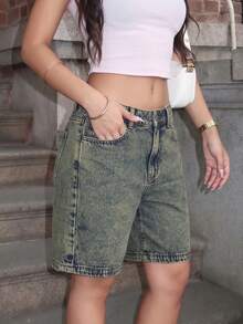 Women's Solid Color Bermuda Denim Shorts Casual Summer - Nostalgic Color - View 6