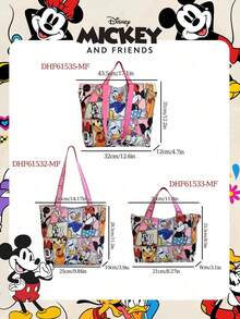 Disney 1個迪士尼官方授權米奇與好友圖案托特包，大容量可折疊購物袋，輕量肩背包，卡通手提包，大/中/小尺寸可選，適合女孩/少女/青少年/粉絲，適用於日常/購物/外出/學校/旅行 - 彩色 - 查看 4