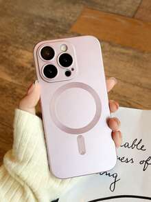 1 Piece Magnetic Phone Case, Magnetic Induction Slim Phone Case, Compatible With IPhone 15/15Pro/15Plus/15ProMax - Pink - View 3