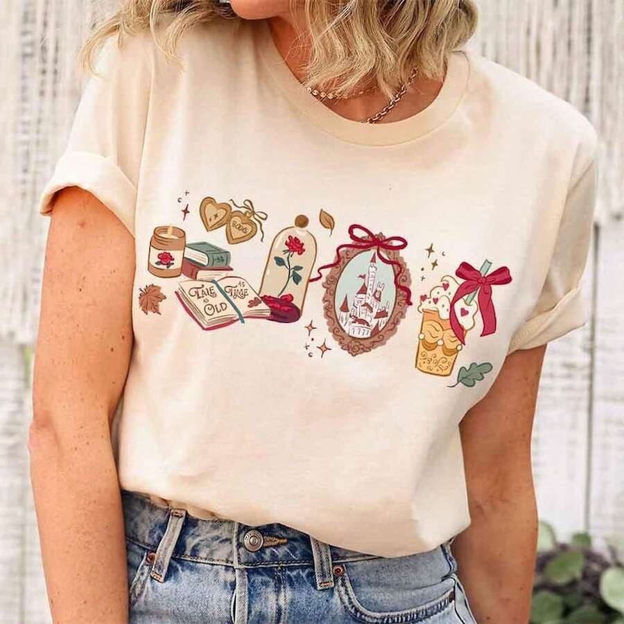Club de lectura de Bella, Un cuento tan antiguo como el tiempo. Camiseta del club de lectura de Bella, Camiseta, Camiseta de regalo para amantes de los libros, Camiseta Land. - Blanco - Ver 1