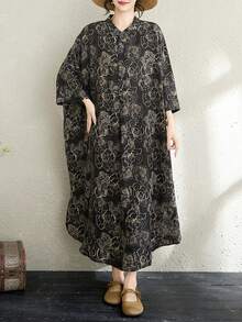AZAH 2026 Summer Women's Casual Vacation Bohemian Style Halter Neck Mid-Length Shirt Dress With Large Flared Hem, Thin Slim Fit - Black - View 3
