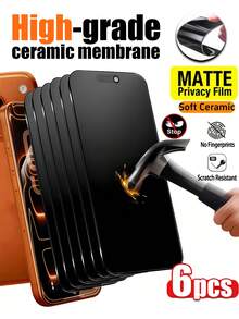 MSRI 6 piezas Protector de pantalla de cerámica mate con cobertura completa y privacidad, tacto suave, pantalla táctil sensible, protección de privacidad, resistente a arañazos, anti-caídas y a prueba de roturas, película de cerámica suave de fácil aplicación, compatible con fundas de teléfono, compatible con IPhone17e/17 Promax/16 Promax/15 Promax/14 Promax/13 Promax/12 Proma/17 Pro/16 Pro/15pro/14 Pro/17air/16/15/14/13/12/11 y otras series. - Negro - Ver 42