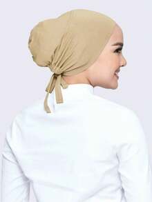 1 pieza Gorro tubular básico de unicolor para mujer, diadema para abaya, gorro interior diario, velo y accesorio para el cabello para mujer - Beis - Ver 7