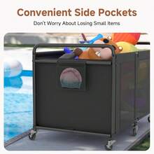 Extra Large Pool Float Storage Organizer Heavy Duty Rolling Mesh Toy Basket Mobile Poolside Equipment Display Holder Storage Bin With Side Pockets For Patio Yard Black - Black - View 5
