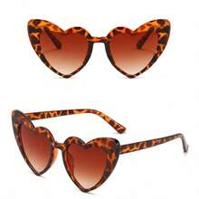 1 Pair Women's Heart-Shaped Leopard Print Fashion Fashion Glasses, Suitable For Daily Use - 90182 Gold Frame Tea - View 9