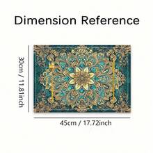 1/2/4/6/8入 藍綠金曼陀羅印花餐墊，18"*12"(45*30cm)，2款華麗花卉與大理石花卉設計，100%聚酯纖維防水防污耐熱可機洗餐桌墊，適用於居家、餐廳、B&B - 彩色 - 查看 4