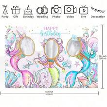 1pc Purple Mermaid Style Polyester Photo Backdrop, Printed With "Happy Birthday" Text, Reusable, Suitable For Birthday Party Background Decoration, Photo Prop Backdrop - View 5