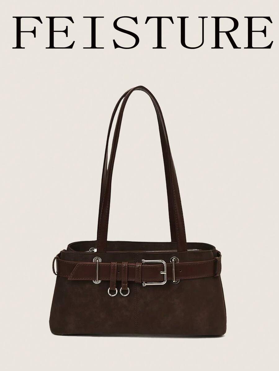 FEISTURE 1pc Women's Fashionable Underarm Shoulder Bag With Strap Decor, Suitable For Daily Outings, Dates, Commuting