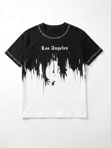 GRDR Set Kaos Lengan Pendek dan Celana Pendek Pria Motif Gradien Tinta Los Angeles, Pakaian Olahraga Kasual Musim Panas 2 Potong, Nyaman dan Bernapas, Bergaya - Hitam dan Putih - View 6