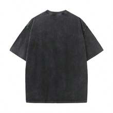 Camiseta informal de algodón de manga corta y cuello redondo con estampado gráfico de pingüino, bajo y largo regulares, tejido elástico suave para viajes y fiestas. - Negro - Ver 2