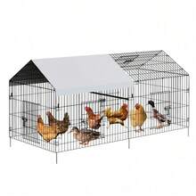 Techigher Metal  With Waterproof Cover, Outdoor Chicken Run Pen, Portable Metal Poultry Cage Yard Playpen With 4 Doors & Window For Chickens, Ducks, Rabbits And Hens - Grey - View 12