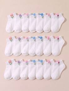 6/12 Pairs Baby Socks, Cute Tulip Flower Print Ankle Socks, Soft No-Show Socks For Newborn Girls, Baby Essentials Newborn, Baby Stuff, Funny Socks - Multicolor - View 2