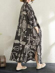 AZAH Halloween Elegant Ball 夏季女款休閒度假波希米亞風圖案全裙掛脖中長洋裝，薄款修身剪裁 - 黑色 - 查看 5