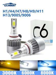 GLANBERT 2个/套 汽车LED大灯远近光灯 H7 H4 10000LM C6灯泡 H1 H9 H11 6000K 汽车前灯 - 白色 - 查看 7