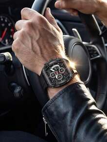 ONOLA Brand Men's High-Quality Fashion Sports Watch, Luminous Dial Quartz Multifunction Chronograph Wristwatch - Black - View 6