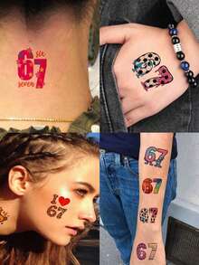 20/100片 6 7數字趣味臨時紋身貼紙 6 7甜甜圈冰淇淋球 成人禮物 - 彩色 - 查看 2
