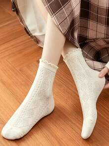6 Pairs Women's Short Socks, Comfortable Versatile Twisted Cable Knit Cuff, Autumn/Winter Style - Multicolor - View 2