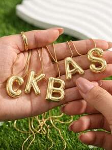 1pc Hip Hop 3D Bubble Letter Pendant Necklace Insane Gold Balloon Initial Chain Swag Statement Jewelry - Gold - View 1