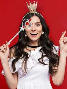 5pcs Queen Style Costume Accessory Set, Includes 1 Shiny Crown, 1 Heart Crown Necklace, Heart Earrings, Queen Wand And Poker Leggings, 1920s Ball Costume Props, Suitable For Cosplay And Costume Party, Applicable For Carnival, Stage Performance, Photography, Valentine's Day Gift, Christmas Gift, Etc. - Multicolor - View 6