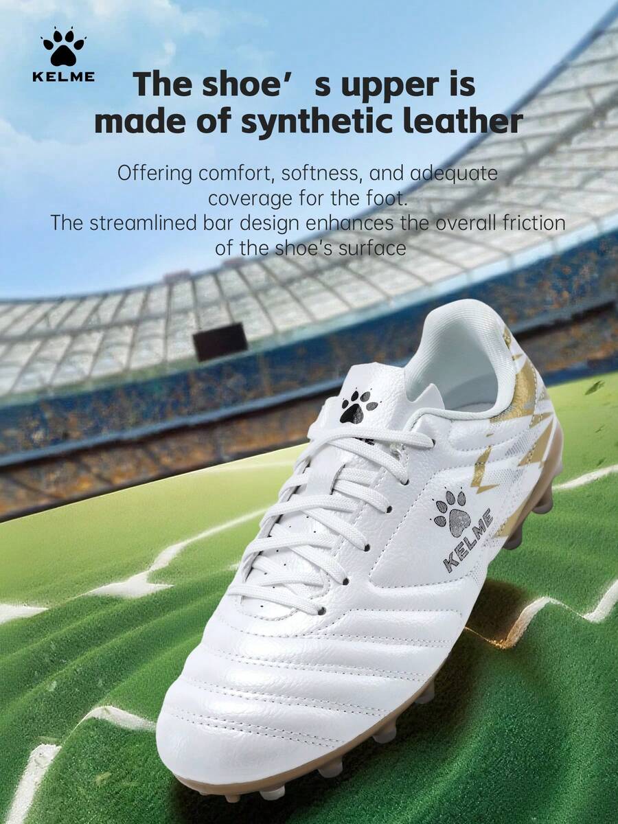 KELME 男款 MG 足球鞋,成人防滑透氣訓練鞋,學生比賽鞋 - 白金 - 查看 1