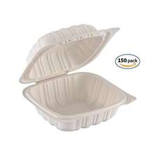 TIYA Clamshell Food Containers - White Bulk 150 Pack 6x6in. - BPA Free Plastic To-Go Storage Containers - Microwavable Hinged Restaurant Takeout Tall Clamshells - Great for Meal Prep - Blanco - Ver 3