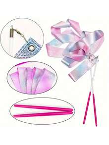 1pc Sparkling Dance Ribbon/Rhythmic Gymnastics Ballet Spinning Ribbon, Glittering Sports Performance And Stage Performance Prop Ribbon Length 78.74 Inches, Suitable For Dance Performance, Belly Dance, Ballet - Multicolor - View 4