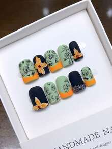 Handgefertigte tragbare Press-On-Nägel, kurze quadratische Form, handbemalte personalisierte handgefertigte Nagelkunst im Western-Stil, Komplettset-Design, Y2K-Stil Nägel, einzigartige Nischen-Kreativ-Press-On-Nägel, Frühlings- und Sommer-Alltags-Nagelkunst, abnehmbar und wiederverwendbar. - Verschiedenfarbig - Übersicht 5