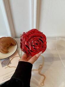 Mini Floral Acrylic Frame Red Evening Bag For Women, New Style Versatile Chain Shoulder Crossbody Bag - Red - View 6