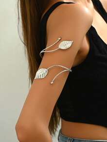 1pc Women's Metal Leaf Creative Design Fashion Niche Arm Cuff Suitable For Daily Wear - Silver-b624 - View 2