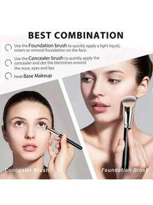 3/1pc Professional Kabuki Makeup Brush Set, Soft Dense Synthetic Foundation & Concealer Brushes, Airbrushed Finish Face Contour Tools - Multicolor - View 2