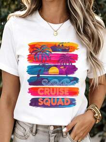 Sommarkläder i strandstil för män, rundhalsad t-shirt, sommartoppar för kvinnor, bomullst-shirt för män, cruise t-shirt palm tree... - Vitt - Visa 1