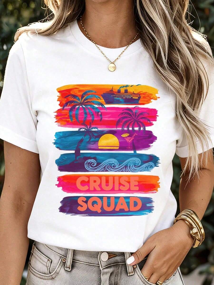 Sommarkläder i strandstil för män, rundhalsad t-shirt, sommartoppar för kvinnor, bomullst-shirt för män, cruise t-shirt palm tree... - Vitt - Visa 1