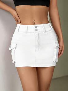 Women's Denim Mini Skirt - White - View 1