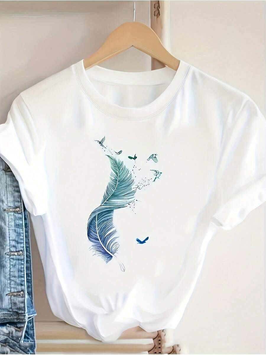 Camisetas para hombre y mujerNueva Colección de Verano Camiseta Estampada con Patrón Degradado, Camiseta Casual Estilo Coreano de Manga Corta con Cuello Redondo Regular cruz azul  blusas elegantes dama juvenil - Blanco - Ver 1