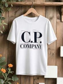 Men's Summer Casual Tee With Geometric Letter Print, Sleek And Design-Forward, Versatile For Various Styles. - White - View 2