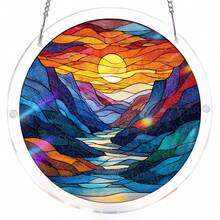 Acrylic Puzzles Suncatcher Window Hanging, 83 Pieces 7.4 Inch Sun Catcher Acrylic Puzzles Garden Decoration For Women Men Mom Birthday Gift Home Decor (Dawn Flower) - 月光下的河景 - 查看 9