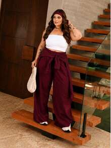 Plus Size Shirt And Wide-Leg Pants Set - Large Size - Blogger  - EXG G1 - 酒紅色 - 查看 3